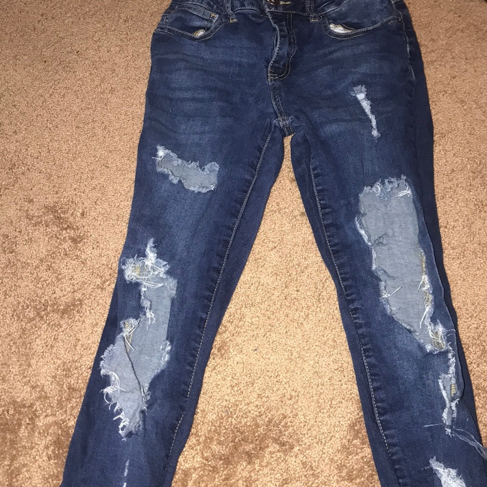 high rise ripped jeans